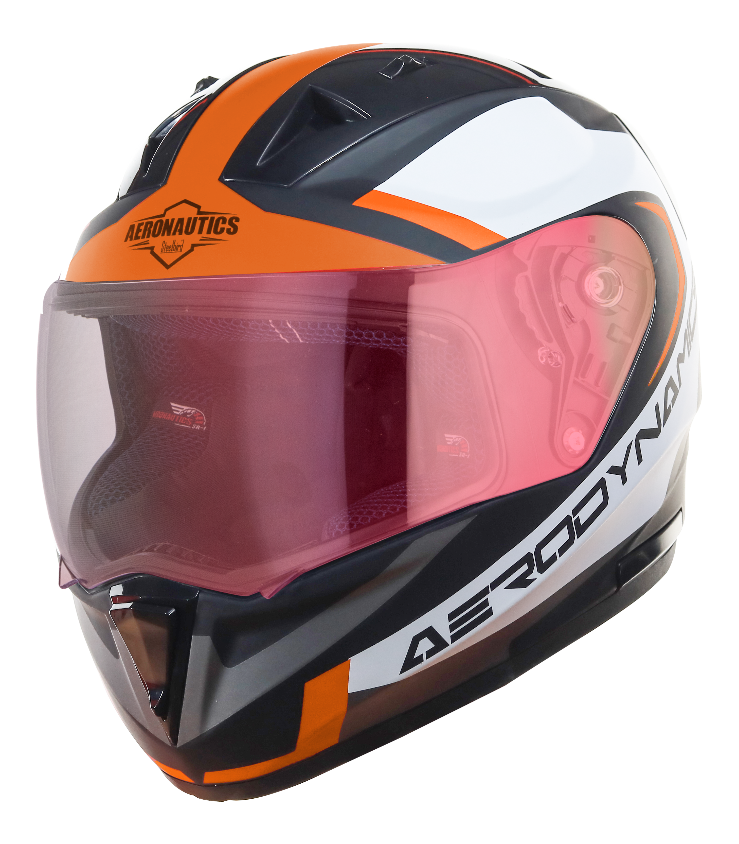 SA-1 Aerodynamics Mat Black With Orange(Fitted With Clear Visor Extra Gold Night Vision Visor Free)